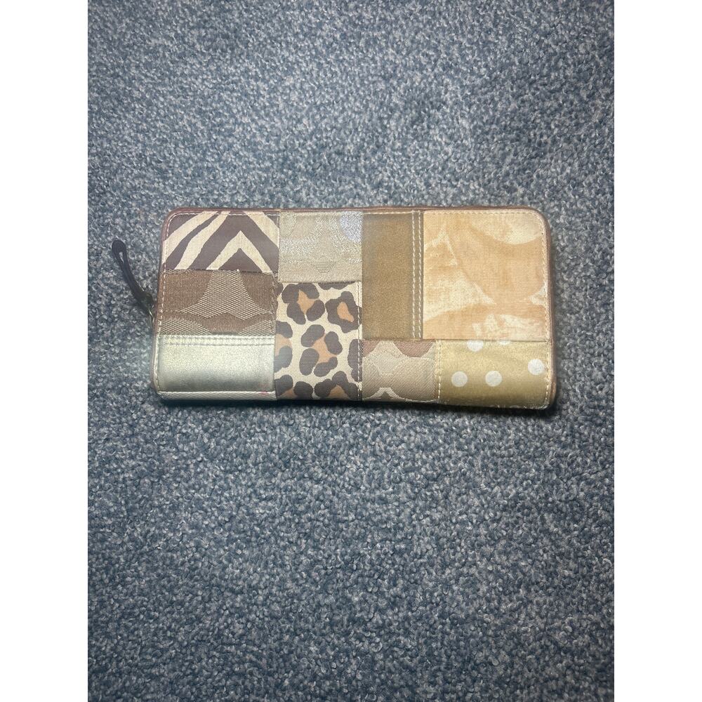 Coach Ltd Ed Multi Khaki Patchwork Accordion Zip … - image 2